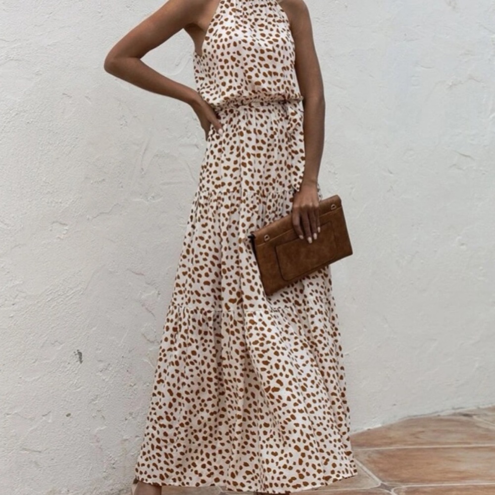 Boho polka dot belted layer ruffle halter dress LAST FEW - Picture 6 of 8